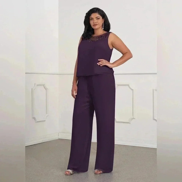 Azazie Mother of the Bride Jumpsuit Pantsuit Sequins Chiffon Dress Royal Purple - Picture 1 of 9